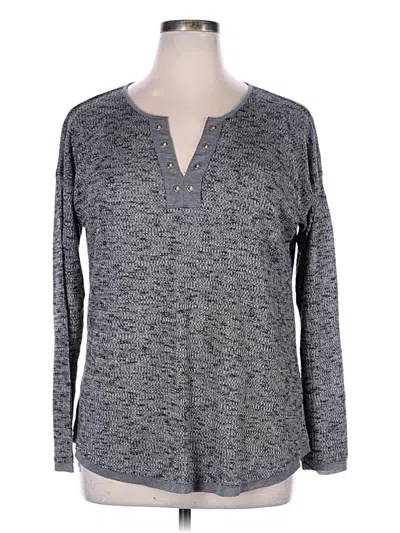 Pre-owned Grace & Lace Long Sleeve Top Gray V-neck Tops