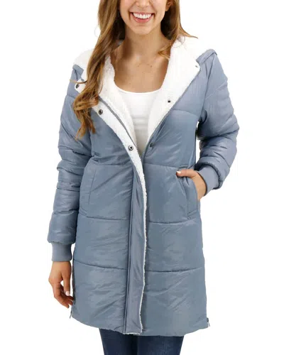 Grace & Lace Longline Hooded Puffer Jacket In Silver Mist In Blue