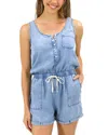 Grace & Lace Lyocell Chambray Romper In Light Wash