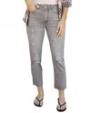 Grace & Lace Mel's Fave Distressed Cropped Straight Leg Colored Denim Jeans In Distressed Grey In Gray