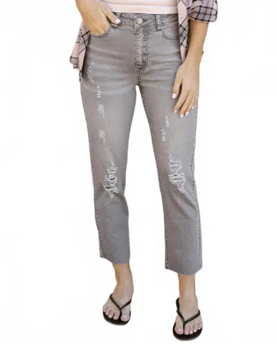 Grace & Lace Mel's Fave Distressed Cropped Straight Leg Colored Denim Jeans In Distressed Grey