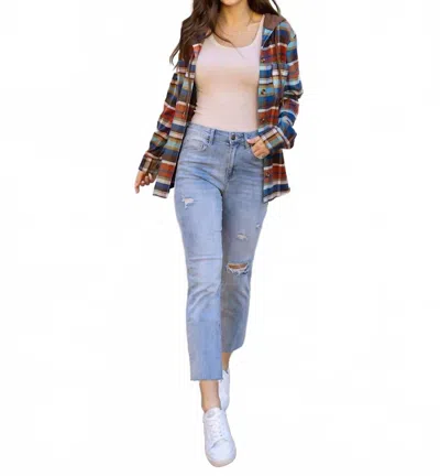 Grace & Lace Mel's Fave Straight Leg Cropped Jeans In Light Mid Washed Distressed In Blue