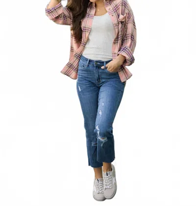 Grace & Lace Mel's Fave Straight Leg Cropped Jeans In Mid Washed Distressed In Blue