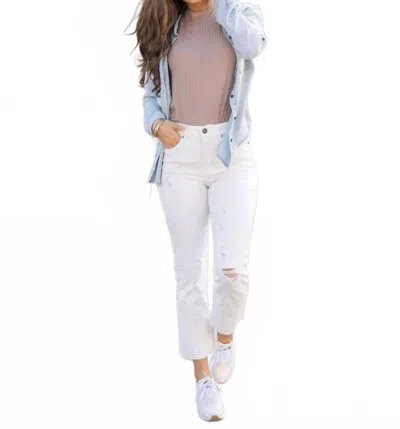 Grace & Lace Mel's Fave Straight Leg Cropped Jeans In White Distressed