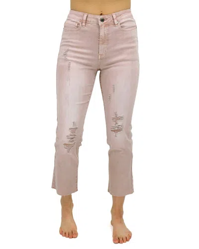 GRACE & LACE MEL'S FAVORITE STRAIGHT LEG CROPPED DENIM JEANS IN DISTRESSED BLUSH