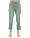 Grace & Lace Mel's Favorite Straight Leg Cropped Denim Jeans In Distressed Dusty Olive In Green
