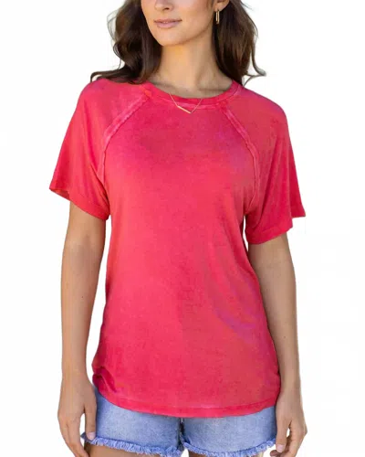 Grace & Lace Mineral Wash Raglan Tee In Pink In Red