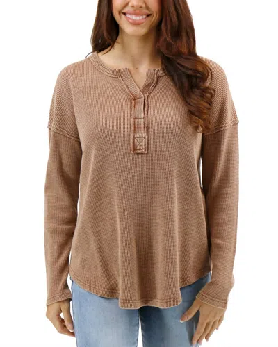 Grace & Lace Mineral Wash Waffle Henley In Copper In Neutral