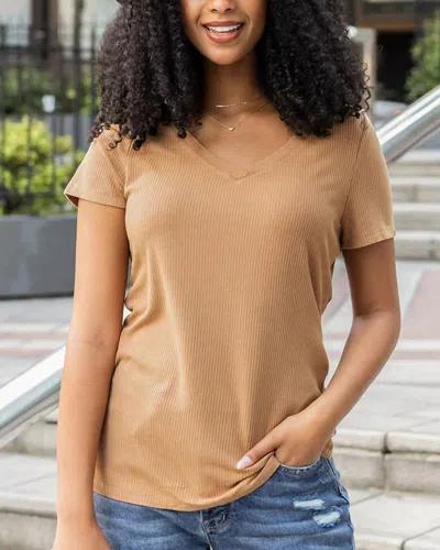 Grace & Lace Mineral Washed Ribbed Tee In Butterscotch In Yellow