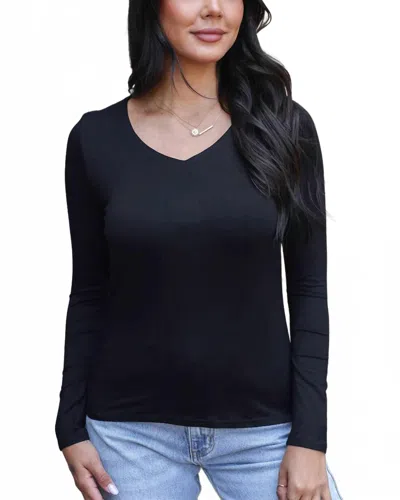 Grace & Lace Modal V-neck Long Sleeve Tee In Black