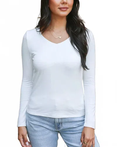 Grace & Lace Modal V-neck Long Sleeve Tee In Ivory In White