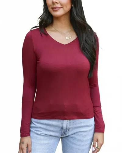 Grace & Lace Modal V-neck Long Sleeve Tee In Red In Burgundy