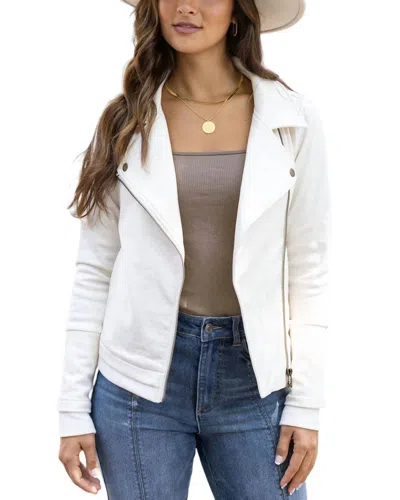 Grace & Lace Move Free Leather-like Moto Jacket In Cream In White