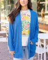Grace & Lace Oversized Comfy Knit Cardigan Sweater In Blue In Blue