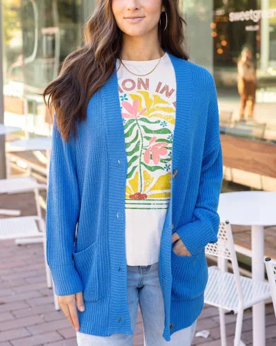 Grace & Lace Oversized Comfy Knit Cardigan Sweater In Blue