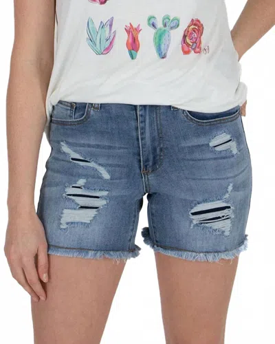 Grace & Lace Patched Distressed Shorts In Light Midwash In Blue