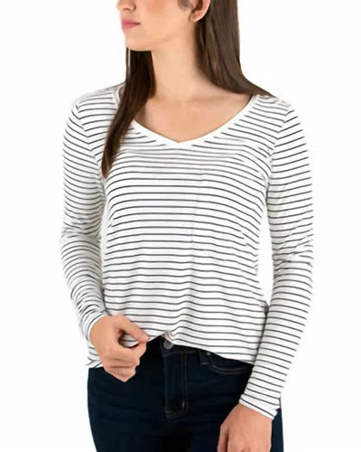 Grace & Lace Perfect Pocket Long Sleeve Tee In Ivory Stripe In White