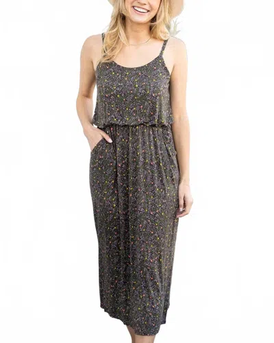 Grace & Lace Pocketed Blouson Dress In Black Ditsy In Gray