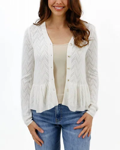 Grace & Lace Pointelle Peplum Cardigan In Ivory In White