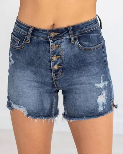 Grace & Lace Repurposed Button Fly Shorts In Dark Mid Wash In Blue
