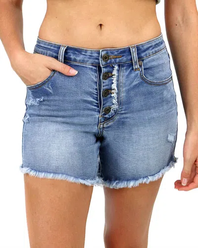 Grace & Lace Repurposed Button Fly Shorts In Light Wash In Blue