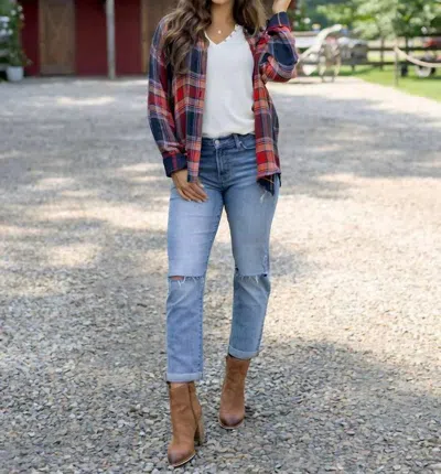 Grace & Lace Reversible Plaid Shirt In Red / Navy In Multi