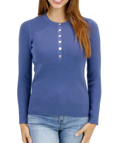 Grace & Lace Ribbed Henley Sweater In English Blue