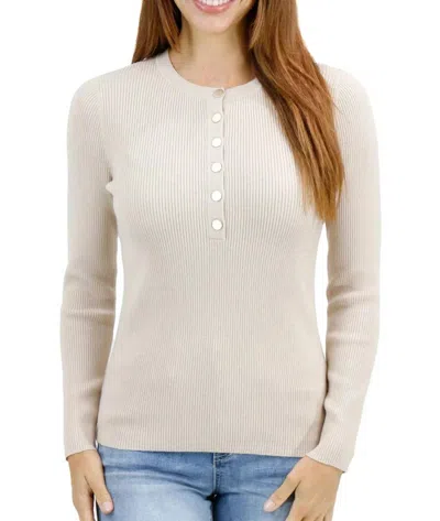 Grace & Lace Ribbed Henley Sweater In Oatmeal In White