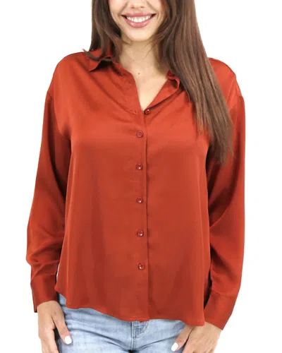 Grace & Lace Satin Button Down Top In Rust In Multi