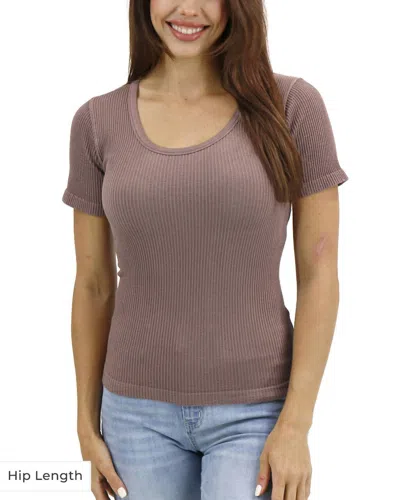 Grace & Lace Short Sleeve Knit Top In Taupe In Purple