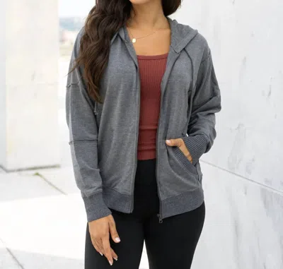 Grace & Lace Signature Soft Zip Up Hoodie In Charcoal In Pink