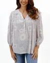 Grace & Lace Sketched Floral Pintuck Boho Top In White