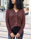 Grace & Lace Skip Stitch Cabled Button Sweater In Raisin
