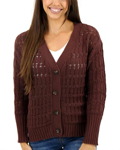 Grace & Lace Skip Stitch Cabled Button Sweater In Raisin In Brown