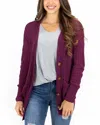GRACE & LACE SLOUCHY KNIT BUTTON CARDIGAN IN WINTERBERRY