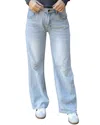 Grace & Lace Slouchy Soft Wide Leg Distressed Jeans In Light Wash In Blue