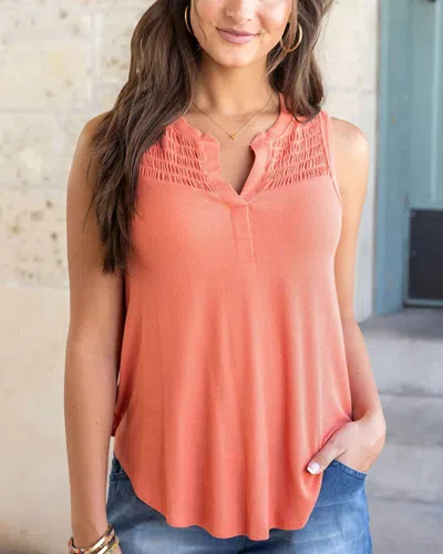 Grace & Lace Smocked Rib Tank In Sunset In Pink