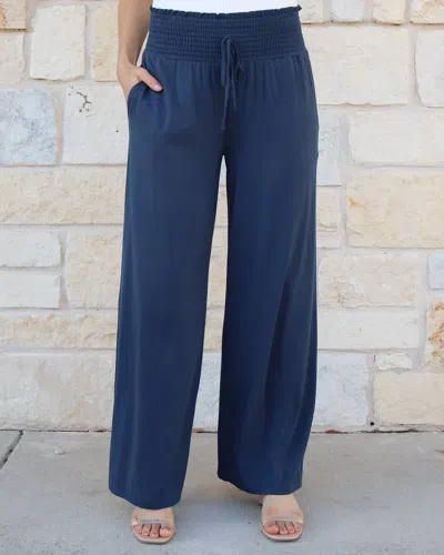Grace & Lace Smocked Wide Leg Pant In Smoke Blue
