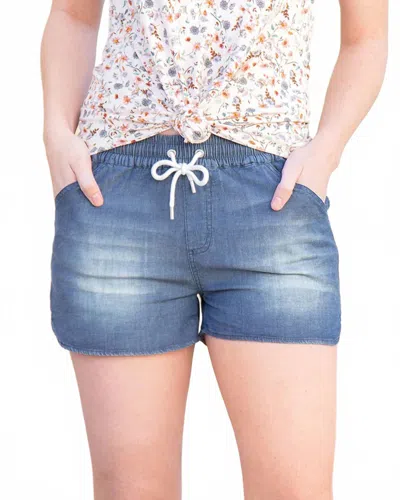 Grace & Lace Stretch Chambray Shorts In Dark Mid-wash In Blue
