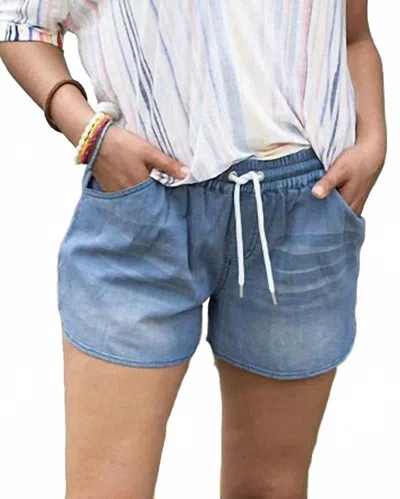 Grace & Lace Stretch Chambray Shorts In Mid-wash In Blue