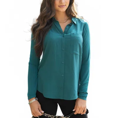Grace & Lace Stretch Fit Button Up Top In Everglade Green In Multi