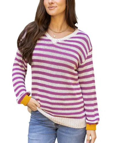 Grace & Lace Striped V-neck Sweater In Berry Stripe In Multi