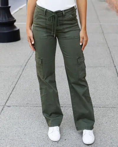Grace & Lace Sueded Twill Cargo Pant In Deep Green