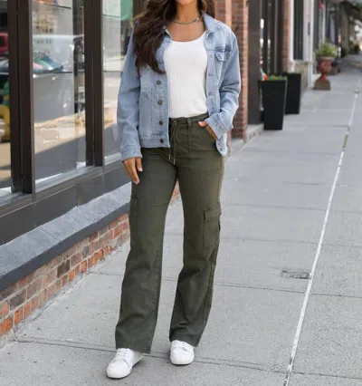 Grace & Lace Sueded Twill Cargo Pants In Olive In Green