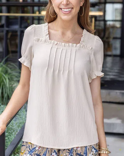 Grace & Lace Sweet Square Neck Top In Cream In White
