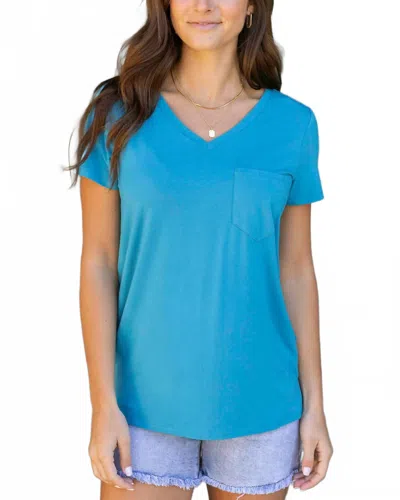 Grace & Lace True Fit Perfect Pocket Tee In Teal In Blue