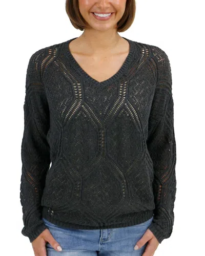 Grace & Lace V-neck Pointelle Sweater In Charcoal In Green
