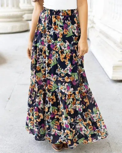 Grace & Lace Wild Fields Maxi Skirt In Autumn Floral In Blue