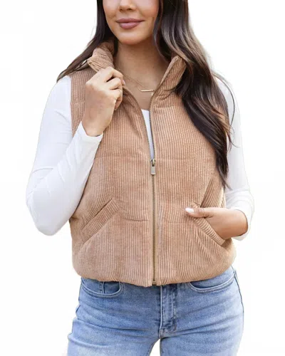 Grace & Lace Women's Camel Puffer Vest In Classic Camel Brown