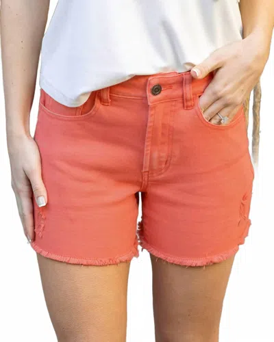Grace & Lace Women's Casual Colored Denim Shorts In Hot Coral In Red